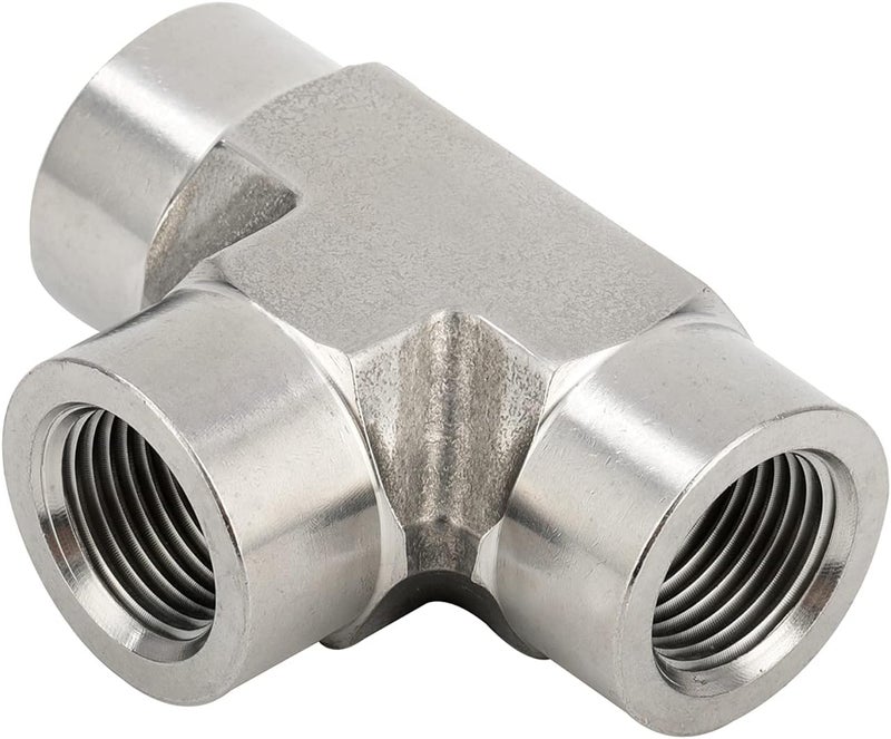 Yoebor 304 Stainless Steel Forged Tee 3/8" NPT Female x 3/8" FNPT x 3/8" FNPT T-fitting 3 Ways Connector Pipe Fitting 2000psi 1pc - Image 1