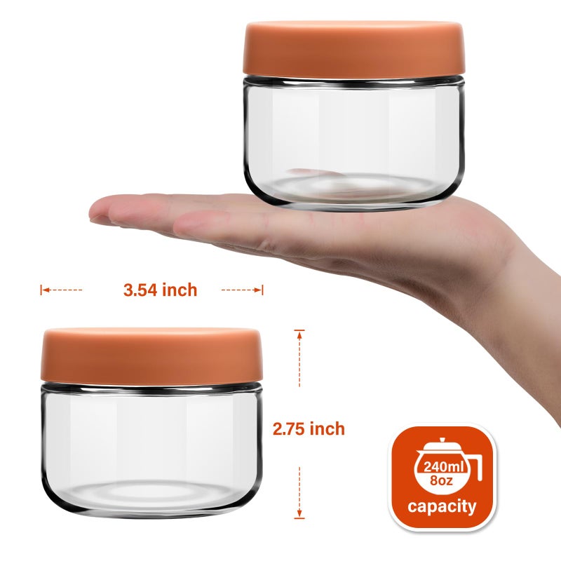 EONJOE 8oz Glass Jars with Lids 1 Cup Small Food Containers for Chia Pudding Jam Snacks Yogurt Overnight Oats Candy,6-Pack - Image 2