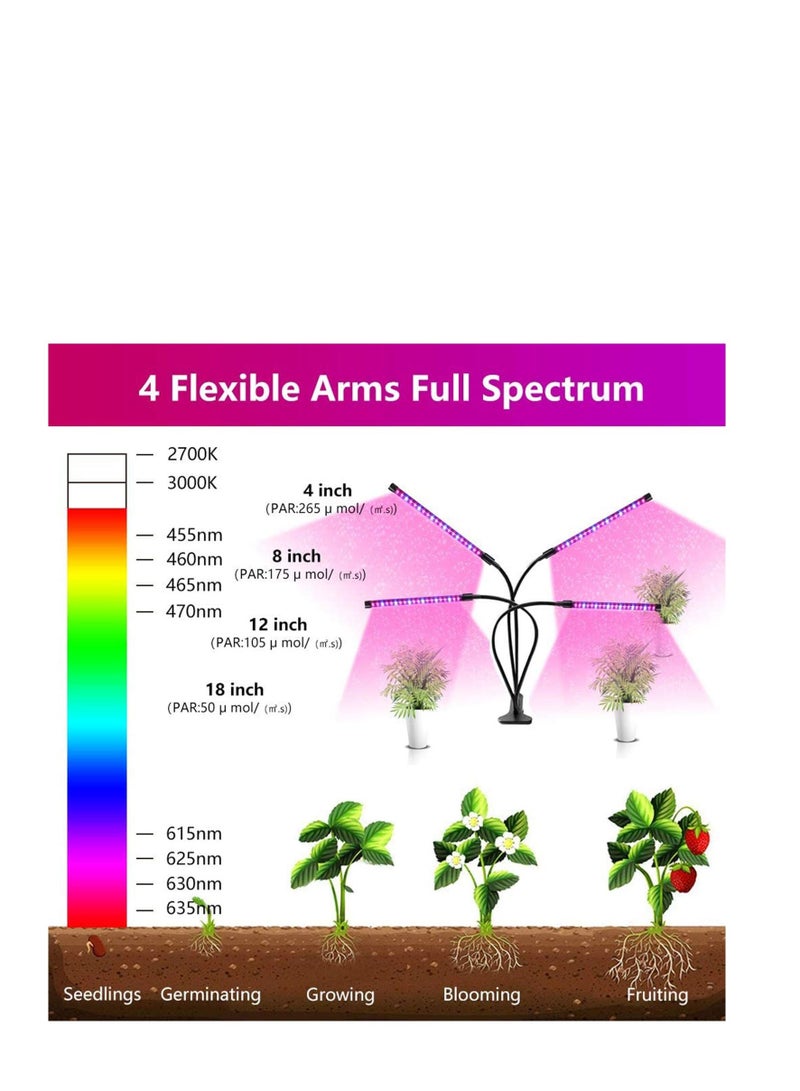 ماركة غير محددة Grow Light for Indoor Plants, 72 LED 4 Head Full Spectrum Plant Lights, Auto ON/Off 3/9/12 H Timer 3 Switch Modes, 9 Dimmable Levels Succulent Plants Growth  - Image 5