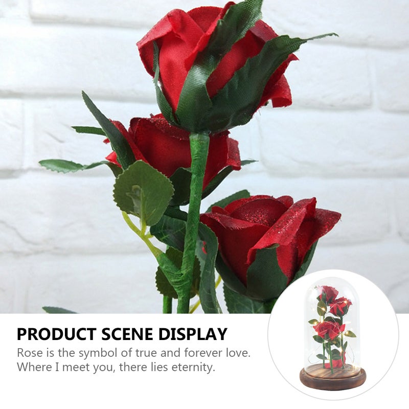Valentine's Day Red Rose Flower Lights in Glass Dome without Battery - Image 5