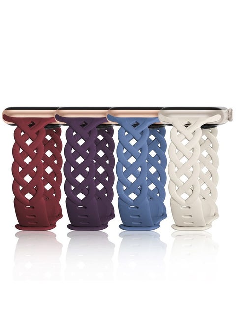 Slim Silicone Bands Compatible with Apple Watch Band 40mm 38mm 41mm 44mm 45mm 46mm 42mm Women Floral Breathable Braided Lace Thin Sport Strap Replacement Wristbands for iWatch SE Series 10 9 8 7 6 5 4