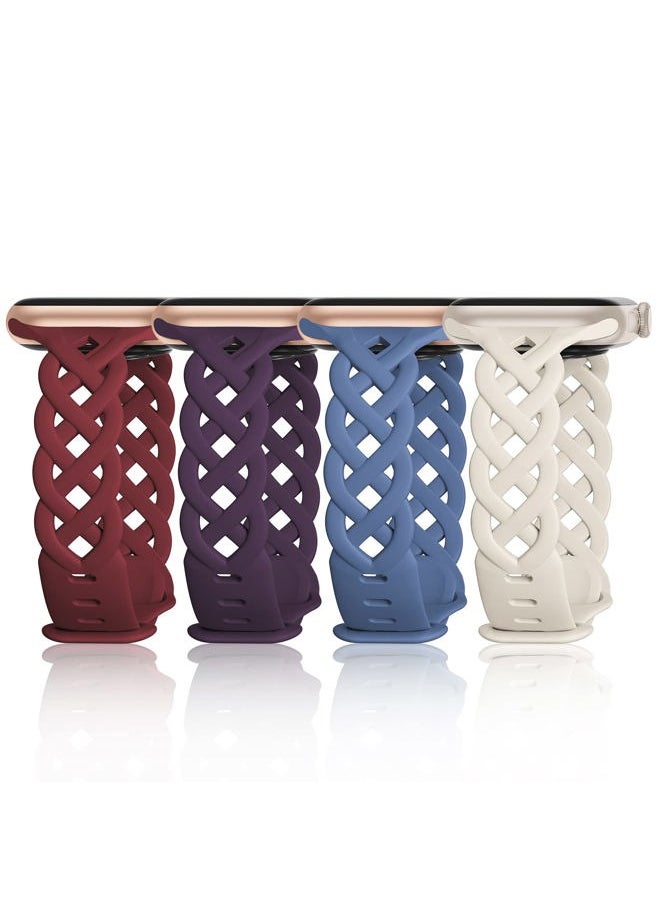 Slim Silicone Bands Compatible with Apple Watch Band 40mm 38mm 41mm 44mm 45mm 46mm 42mm Women Floral Breathable Braided Lace Thin Sport Strap Replacement Wristbands for iWatch SE Series 10 9 8 7 6 5 4