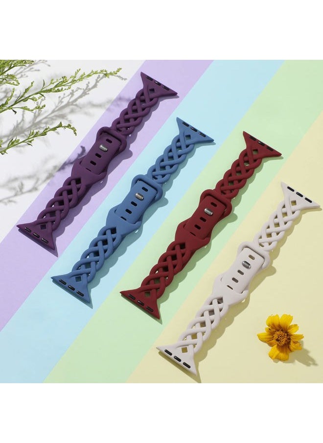 Slim Silicone Bands Compatible with Apple Watch Band 40mm 38mm 41mm 44mm 45mm 46mm 42mm Women Floral Breathable Braided Lace Thin Sport Strap Replacement Wristbands for iWatch SE Series 10 9 8 7 6 5 4