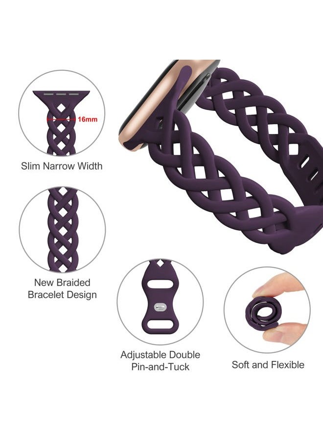 Slim Silicone Bands Compatible with Apple Watch Band 40mm 38mm 41mm 44mm 45mm 46mm 42mm Women Floral Breathable Braided Lace Thin Sport Strap Replacement Wristbands for iWatch SE Series 10 9 8 7 6 5 4