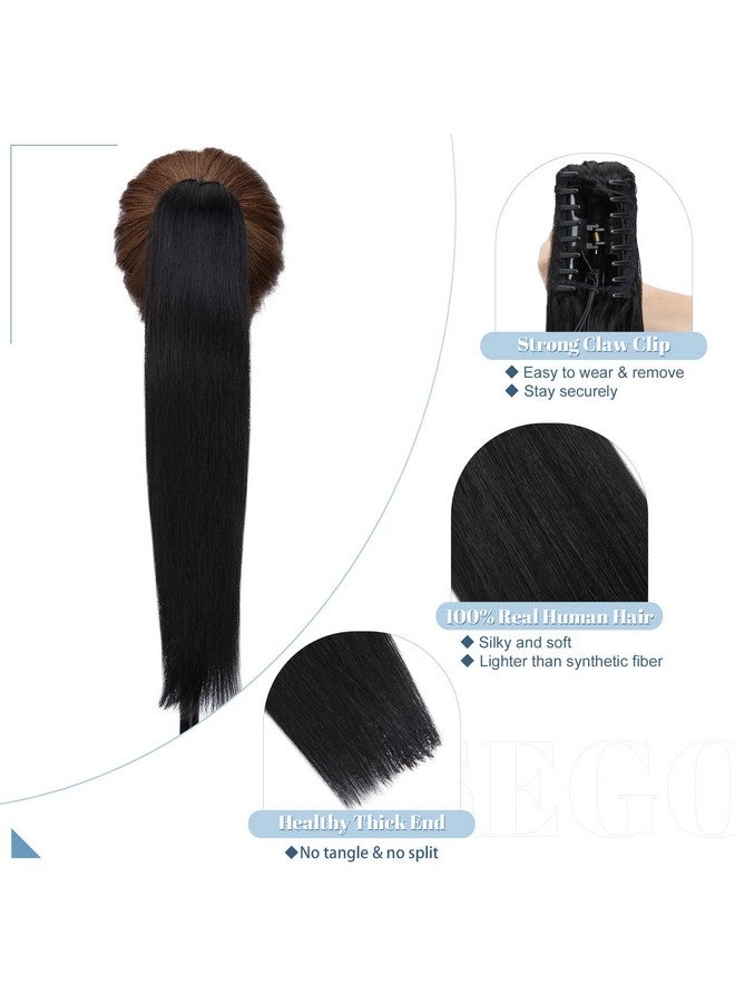 سيجو وصلات شعر ذيل الحصان بمشبك مخلب من SEGO، وصلات شعر ذيل الحصان من شعر بشري حقيقي، وصلات شعر ذيل الحصان طويلة ومستقيمة للنساء، 14 بوصة، أسود غامق، 105 جرام - Image 3