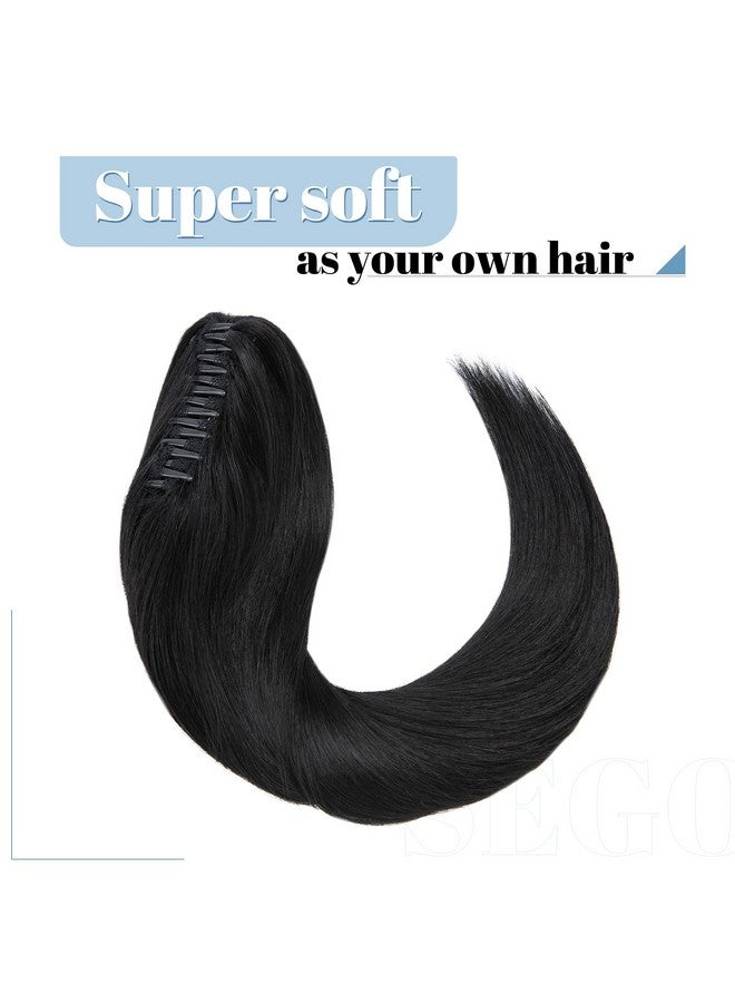 سيجو وصلات شعر ذيل الحصان بمشبك مخلب من SEGO، وصلات شعر ذيل الحصان من شعر بشري حقيقي، وصلات شعر ذيل الحصان طويلة ومستقيمة للنساء، 14 بوصة، أسود غامق، 105 جرام - Image 4