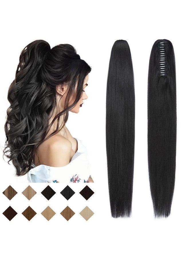سيجو وصلات شعر ذيل الحصان بمشبك مخلب من SEGO، وصلات شعر ذيل الحصان من شعر بشري حقيقي، وصلات شعر ذيل الحصان طويلة ومستقيمة للنساء، 14 بوصة، أسود غامق، 105 جرام - Image 1