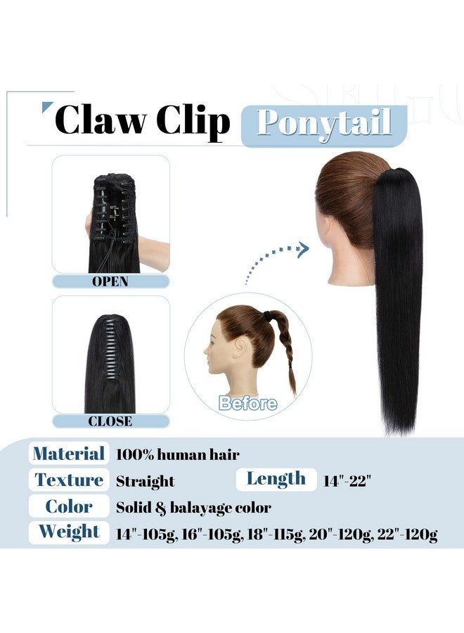 سيجو وصلات شعر ذيل الحصان بمشبك مخلب من SEGO، وصلات شعر ذيل الحصان من شعر بشري حقيقي، وصلات شعر ذيل الحصان طويلة ومستقيمة للنساء، 14 بوصة، أسود غامق، 105 جرام - Image 2