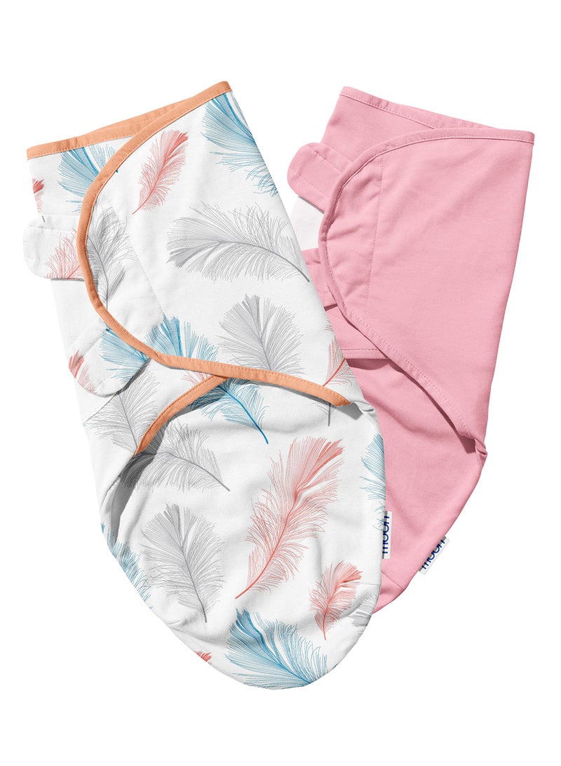 Moon Organic Swaddle Lightweight - Feather Print And Pink, Pack of 2 - Image 1
