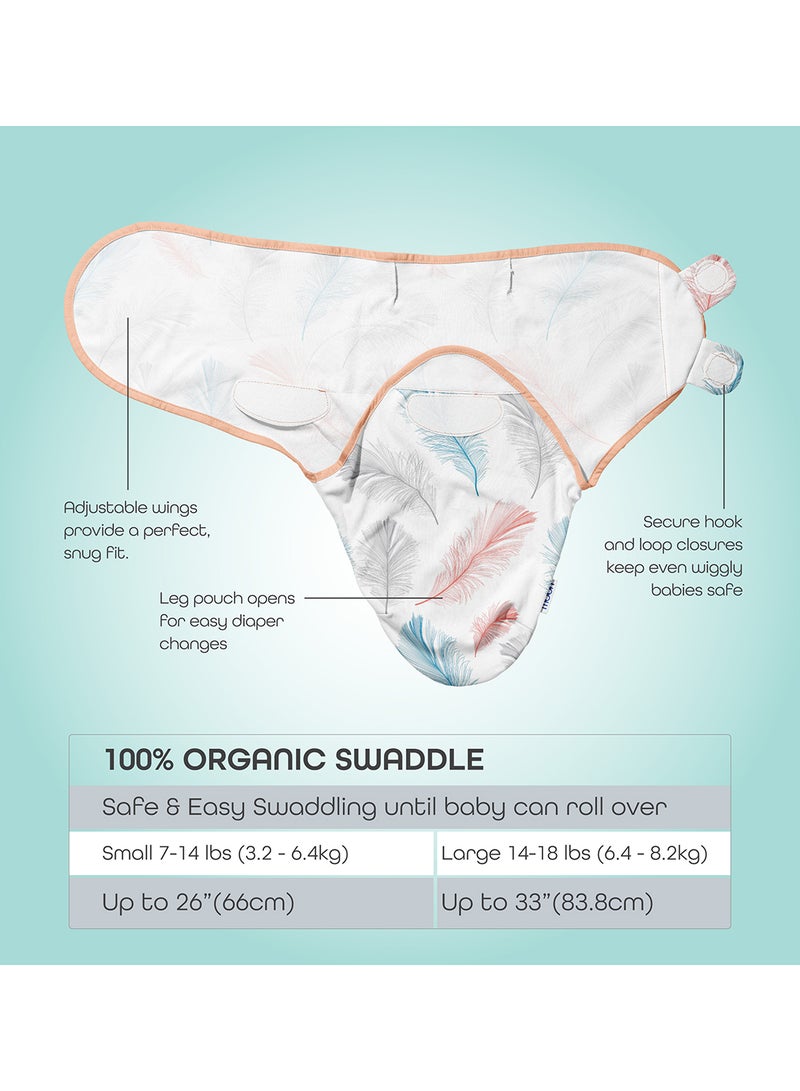 Moon Organic Swaddle Lightweight - Feather Print And Pink, Pack of 2 - Image 2