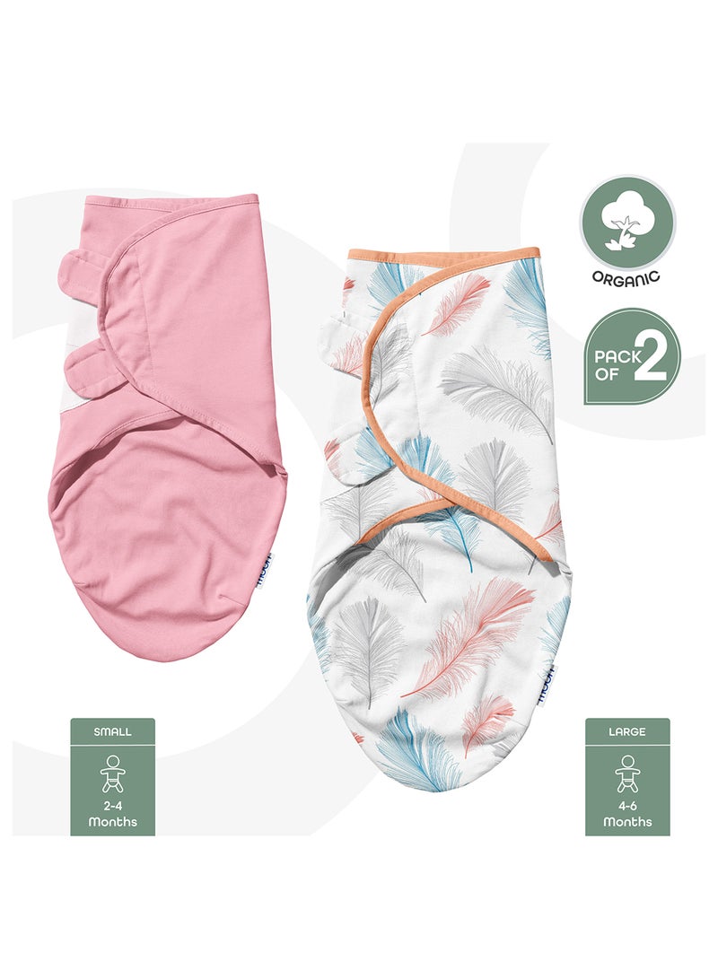 Moon Organic Swaddle Lightweight - Feather Print And Pink, Pack of 2 - Image 4