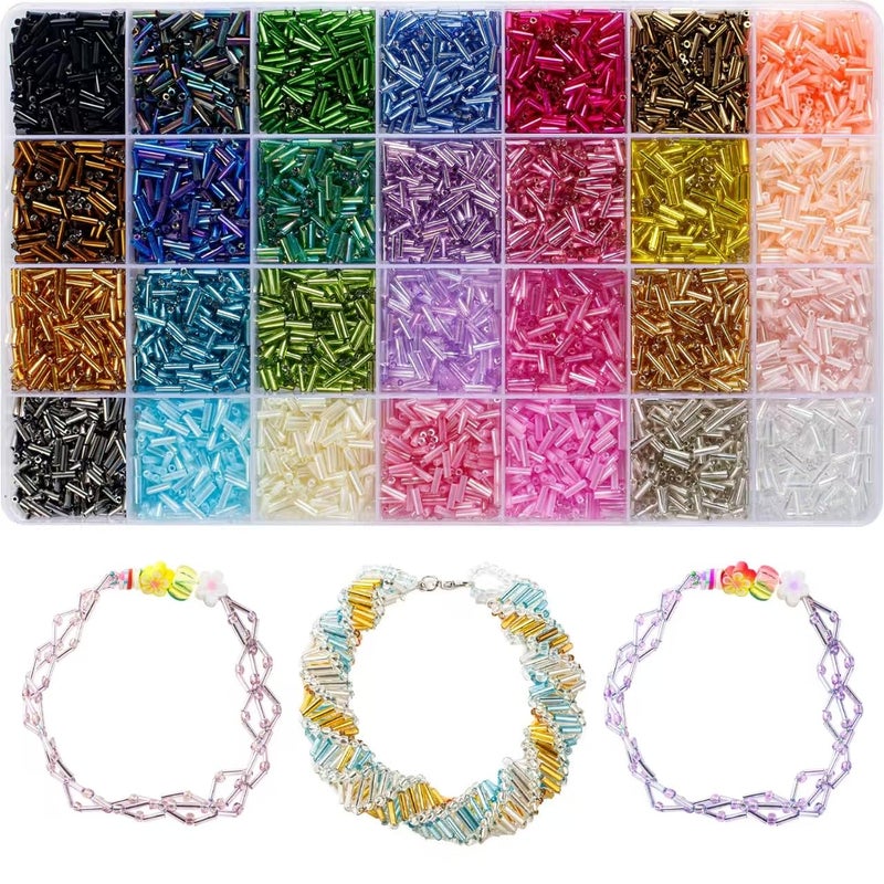 Ybxjges 4800Pcs 7mm Tube Beads Kit with 28 Colors Glass Bugle Seed Beads Small Craft Beads for DIY Bracelet Necklaces Jewelry Making