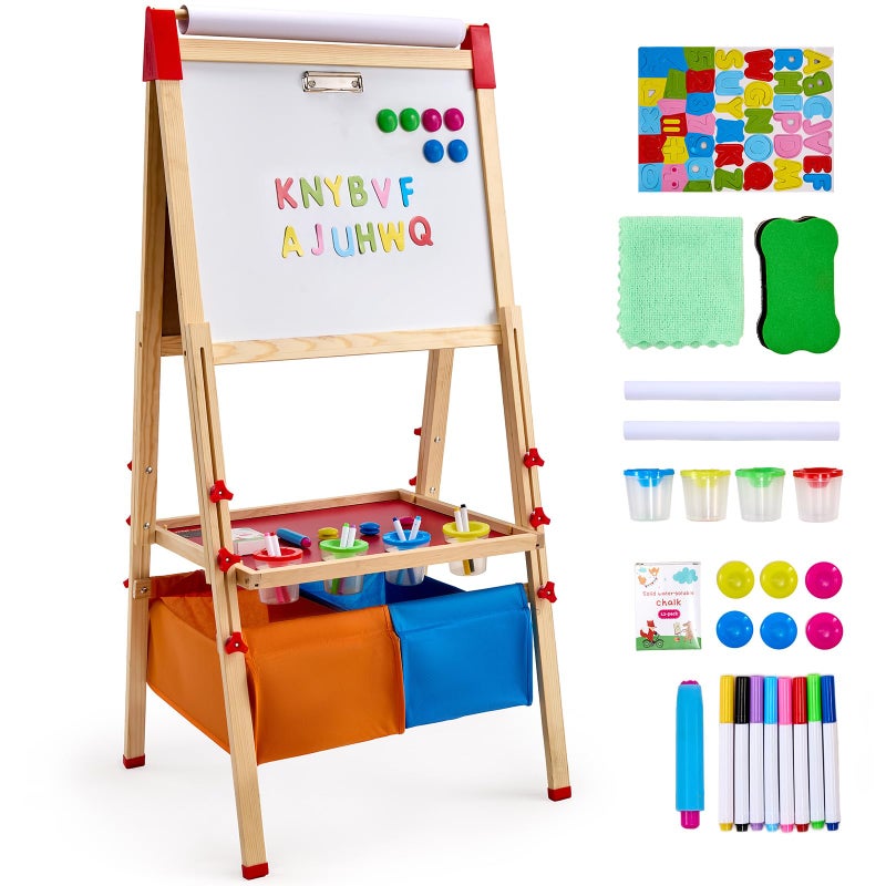 VEVOR Art Easel for Kids 3in1 Wooden DoubleSided Kids Art Easel with Magnetic Whiteboard Chalkboard Paper Roll Adjustable Standing Drawing Board with Painting Accessories Storage for Boy Girl - Image 2