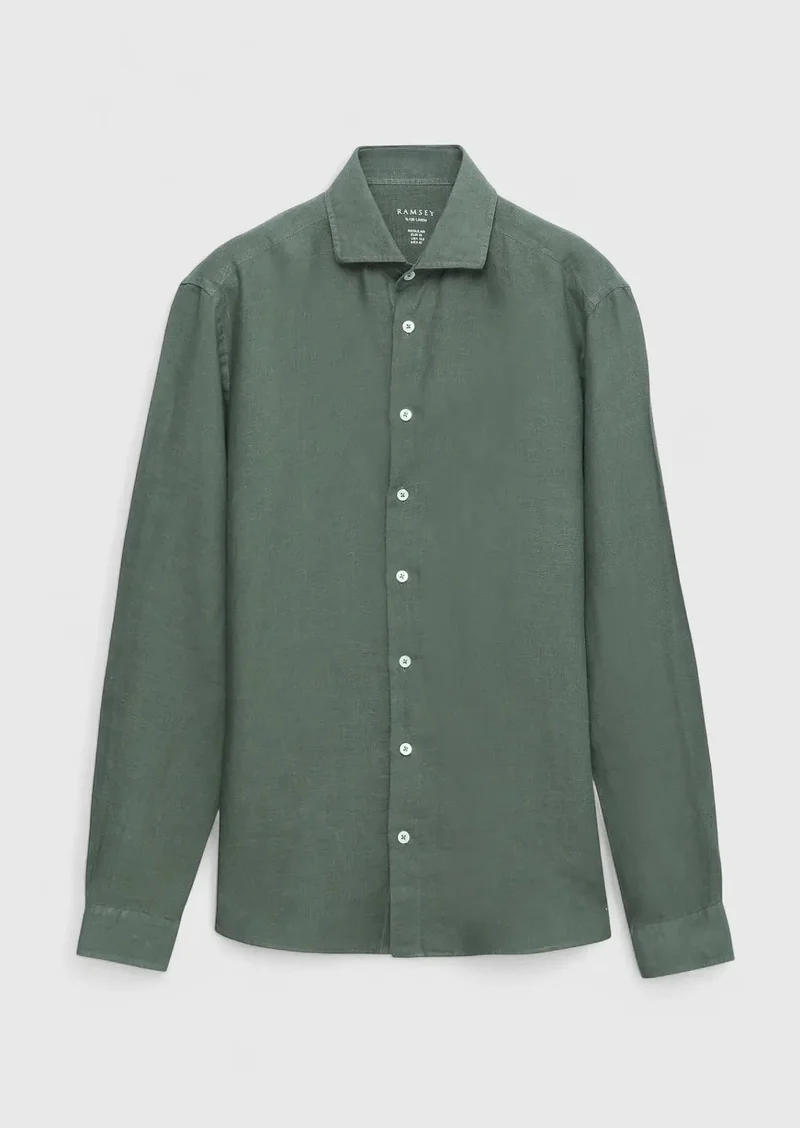 RAMSEY Khaki Plain Casual Fit Weaving Casual 100% Linen Shirt