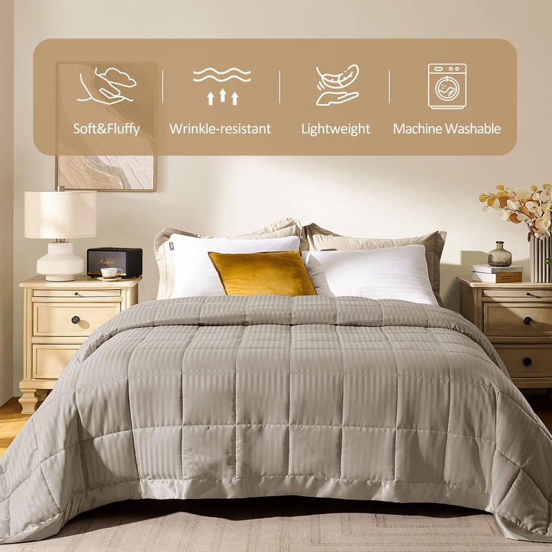 downluxe Queen Size Blanket with Satin Trim, Lightweight Down Alternative Blankets Queen Size for All Season, Machine Washable (Sand, 90x90 Inch) - Image 2