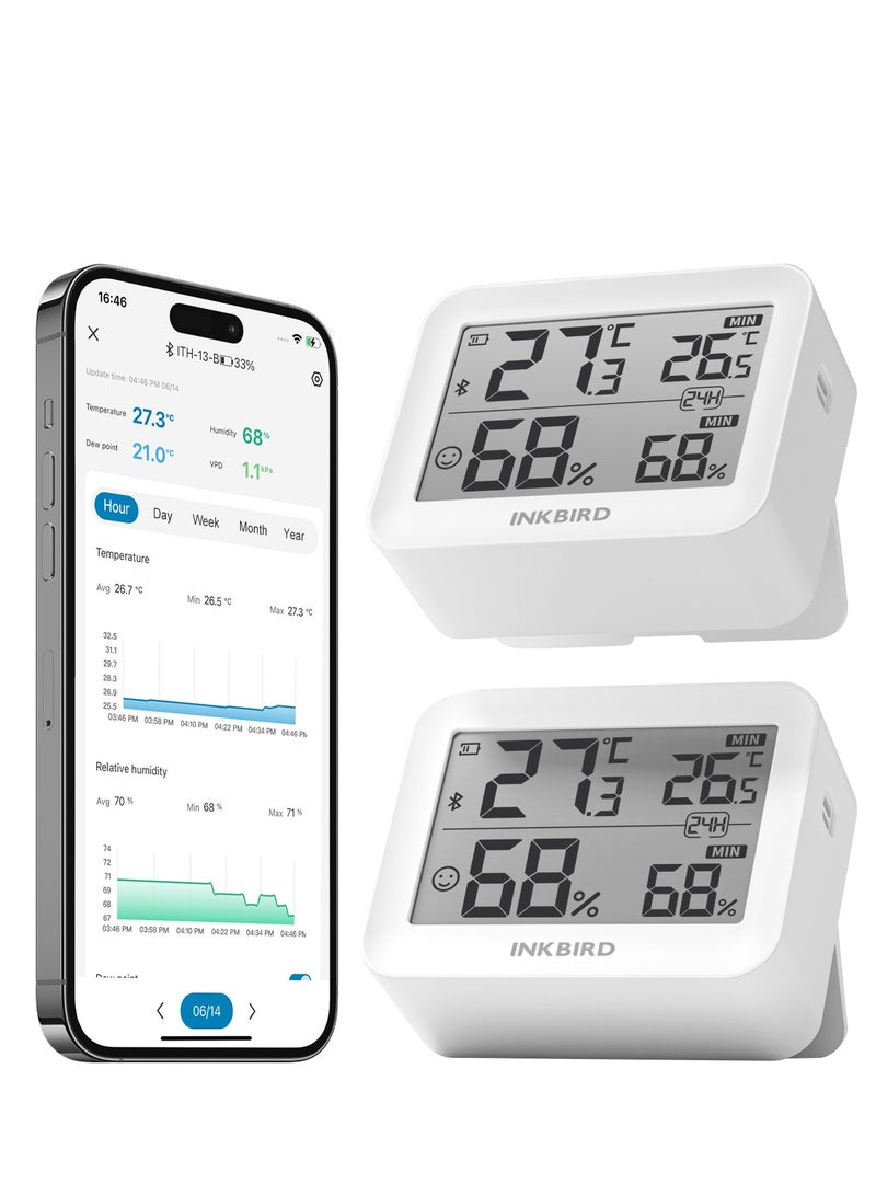 INKBIRD INKBIRD Bluetooth Thermometer Hygrometer ITH-13-B (2 Packs), Indoor Temperature and Humidity Monitor with APP Control, Custom Comfort Level - Image 1