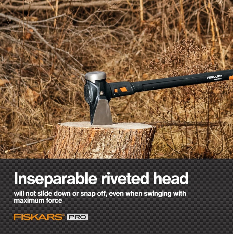 Fiskars فأس برو إيزوكور للتقسيم وفأس الفولاذ المقاوم للصدأ، فأس تقسيم الخشب، تقليل الصدمات إيزوكور ورأس فولاذي مطروق، 6 رطل، 36 بوصة، أسود/برتقالي - Image 2