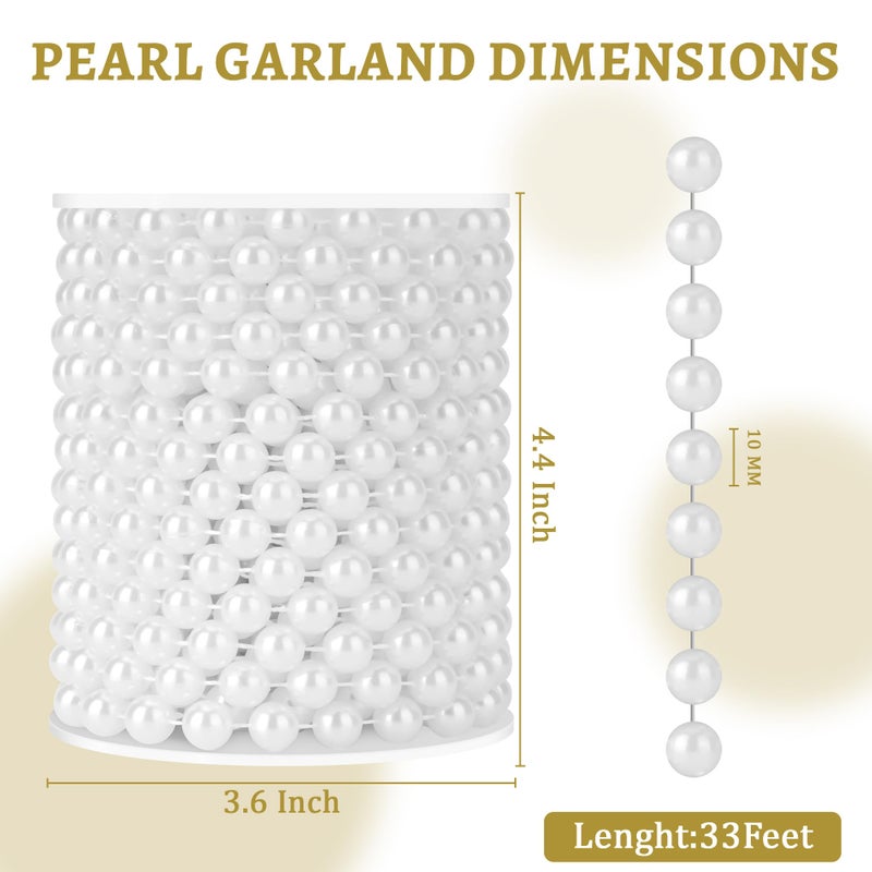 YAXINRUI Craft Pearl 33 Feet Pearl Beads Garland for Christmas Tree, 10MM White Faux Pearls Strings Bead Roll Strand for Wedding Party Christmas Tree Decoration - Image 5