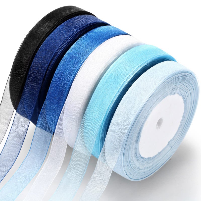 Shappy 6 Rolls Organza Ribbon Sheer Chiffon Ribbon Bulk for Gift Wrapping Decorating Valentine's Day Wedding Birthday Bouquet Garland(50 Yard Each Roll,Popular Color) - Image 1