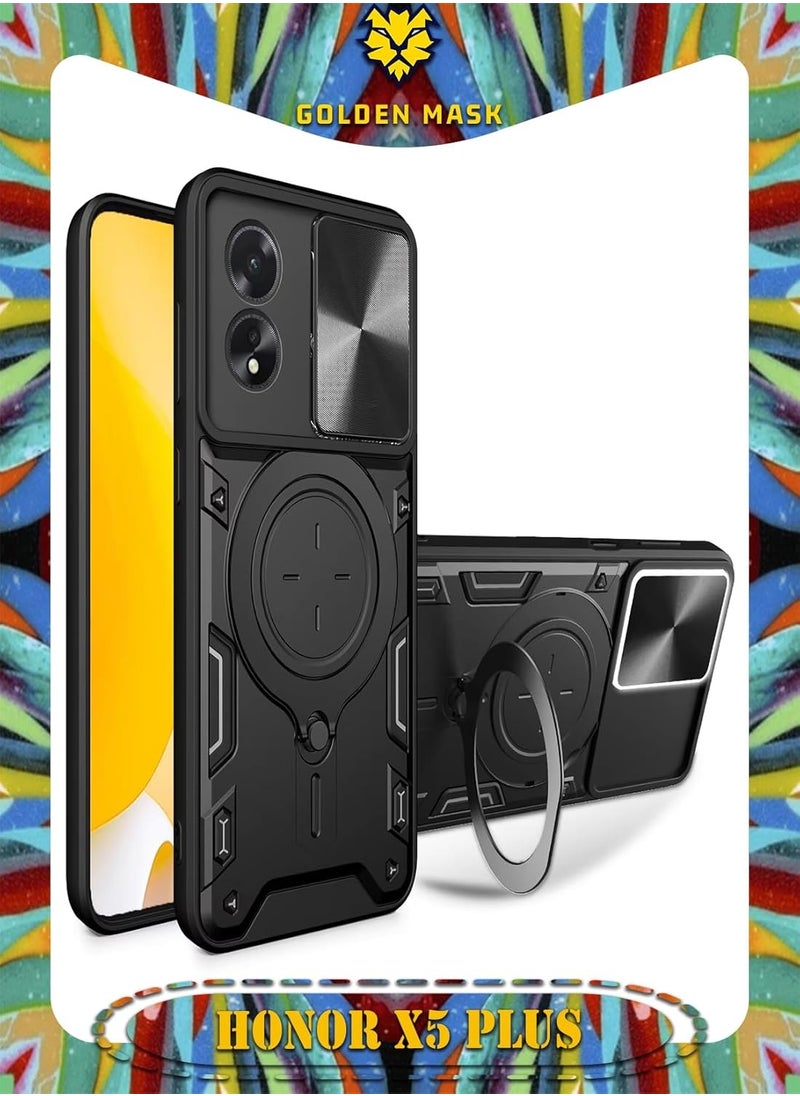جولدن ماسك - جولدن ماسك لهاتف هونر اكس5  بلس (Honor X5 Plus) جراب حماية مع باب جرار لحماية عدسة  الكاميرا المدرعة مدمج بزاوية 360 درجة - (اسود) - Image 1