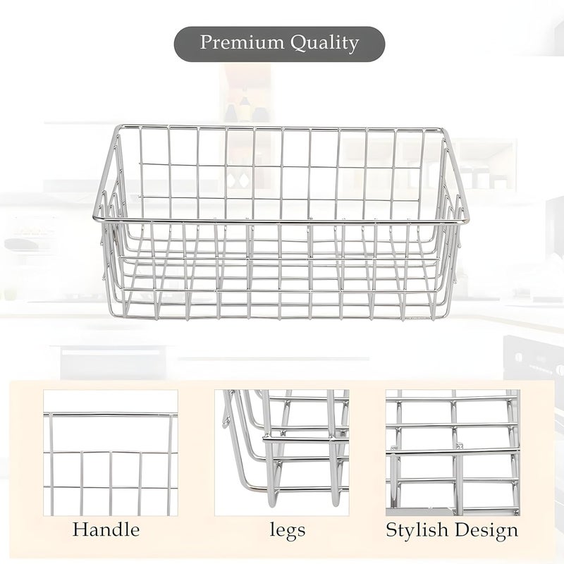 Kuber Industries Small Stainless Steel Basket for Storage - Pooja Items & Kitchen Storage Tokri for Onion Organizing - With Handles - Silver - Image 5