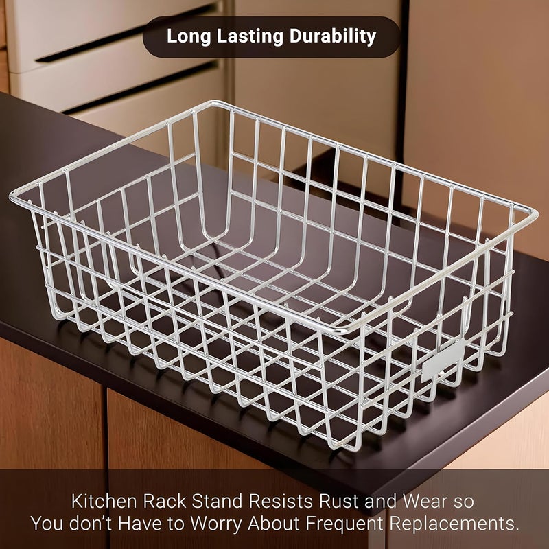 Kuber Industries Small Stainless Steel Basket for Storage - Pooja Items & Kitchen Storage Tokri for Onion Organizing - With Handles - Silver - Image 2