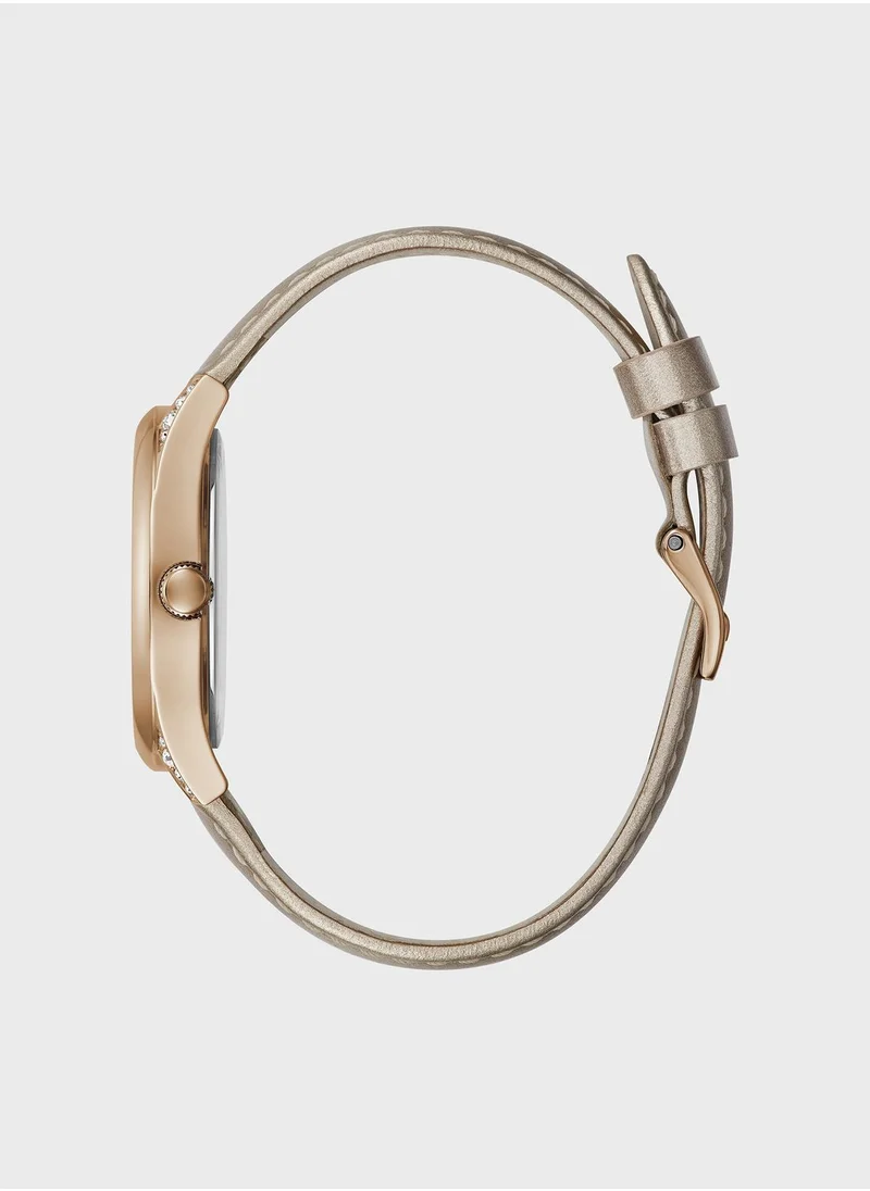 GUESS Leather Strap Aura Polished Analog Watch