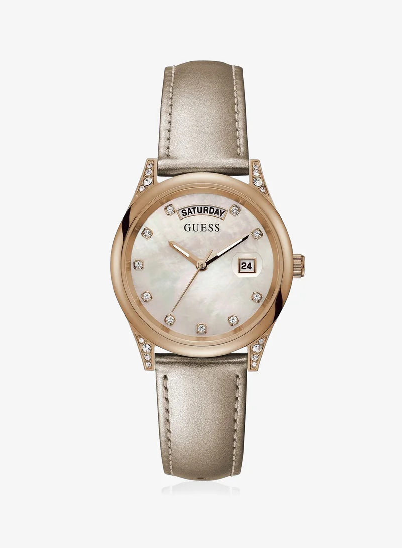 Leather Strap Aura Polished Analog Watch