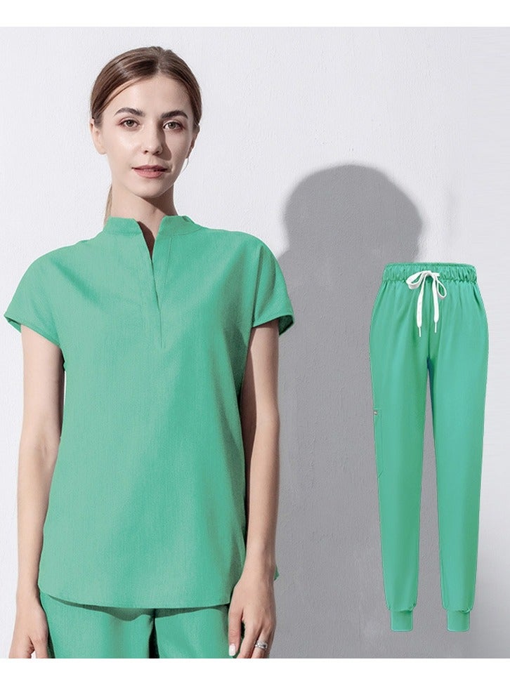 Loquat Medical Uniform Scrubs 2 Piece Set Stand Collar Top and Elastic Waist Jogger Pants Suit Green 