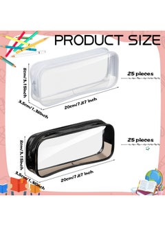 Fainne Fainne 50 Pcs Clear Pencil Pouch Clear Pencil Case Clear PVC Zipper Pencil Bag Large Travel Toiletries Bag Makeup Bags Capacity Pencil Bag for Office Stationery(Black, White)  - Image 2