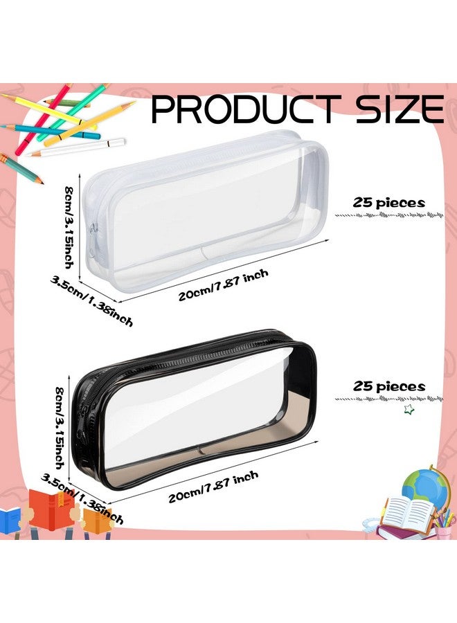Fainne 50 Pcs Clear Pencil Pouch Clear Pencil Case Clear PVC Zipper Pencil Bag Large Travel Toiletries Bag Makeup Bags Capacity Pencil Bag for Office Stationery(Black, White) - Image 2