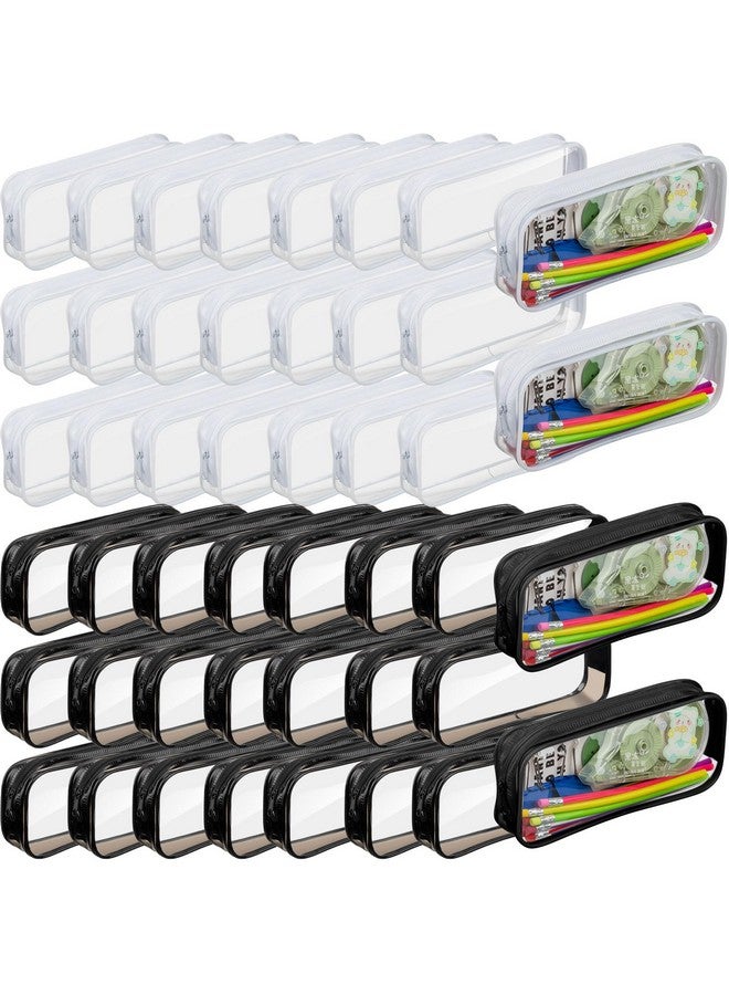 Fainne 50 Pcs Clear Pencil Pouch Clear Pencil Case Clear PVC Zipper Pencil Bag Large Travel Toiletries Bag Makeup Bags Capacity Pencil Bag for Office Stationery(Black, White) - Image 1