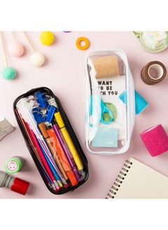 Fainne Fainne 50 Pcs Clear Pencil Pouch Clear Pencil Case Clear PVC Zipper Pencil Bag Large Travel Toiletries Bag Makeup Bags Capacity Pencil Bag for Office Stationery(Black, White)  - Image 5