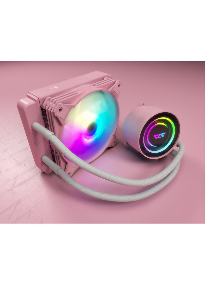 Twister DX120 مبرد وحدة المعالجة المركزية السائل، أداء عالٍ، هيكل من الألومنيوم، ضوضاء منخفضة، متوافق مع INTEL 115x وAMD AM4، 40,000 ساعة MTTF، وردي - Image 2