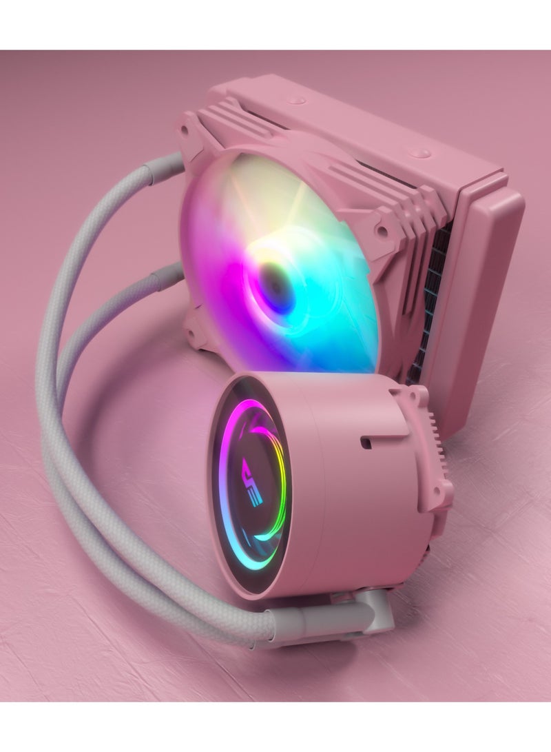 Twister DX120 مبرد وحدة المعالجة المركزية السائل، أداء عالٍ، هيكل من الألومنيوم، ضوضاء منخفضة، متوافق مع INTEL 115x وAMD AM4، 40,000 ساعة MTTF، وردي - Image 3