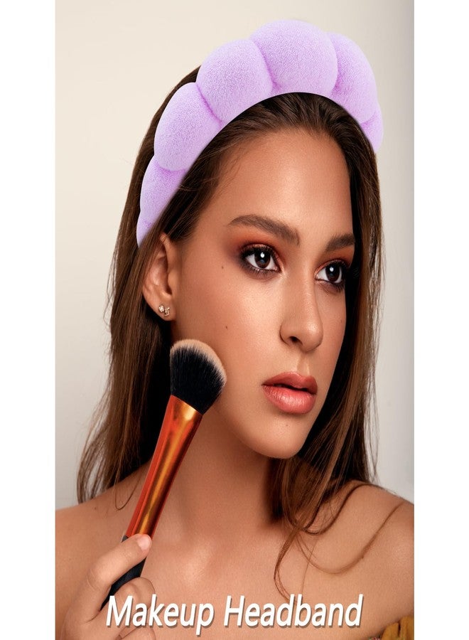 VELSCRUN Spa Headbands for Wash Face, Makeup Headband, Facial Skincare Headbands, 5 Pcs Purple Colourful Puffy Sponge Spa Headband Bow Tie Hair Band Hair Clips Wristband Set Women Girls Accessories - Image 3
