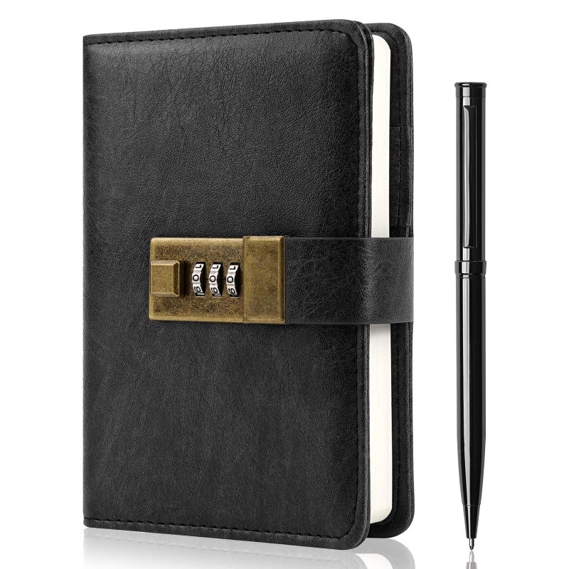 WEMATE Journal with Lock, Diary with Lock, Password Notebook, Pen & Gift Box - Perfect for Men and Women - 4.3X 6.18in Black Keep Your Secrets Safe - Image 1