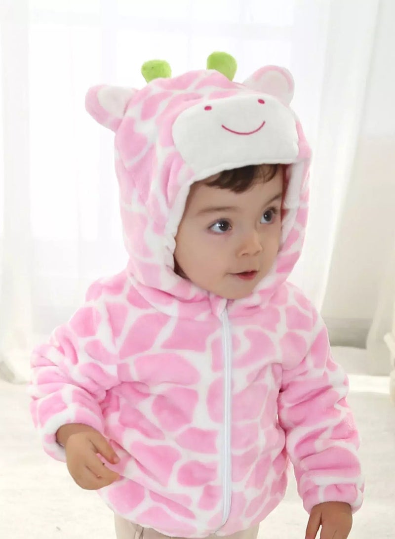 Baby Geo Pattern Cartoon Embroidered 3D Patched Hooded Flannel Jacket  - Image 3