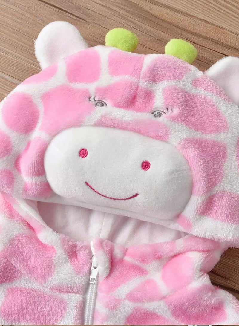 Baby Geo Pattern Cartoon Embroidered 3D Patched Hooded Flannel Jacket  - Image 5