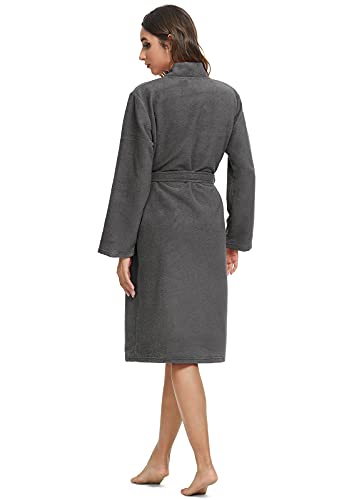 Orrpally Women Kimono Robes Lightweight Terry Cloth Bathrobe Knee Length Bath Robe Grey XL - Image 3