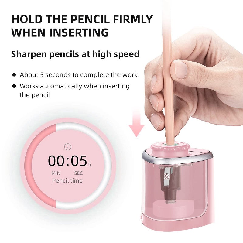 Aogwat Pencil Sharpener Electric Pencil Sharpener for Kids, Blade to Fast Sharpen, Suitable for No.2/School/Classroom/Office/Home (Pink) - Image 5