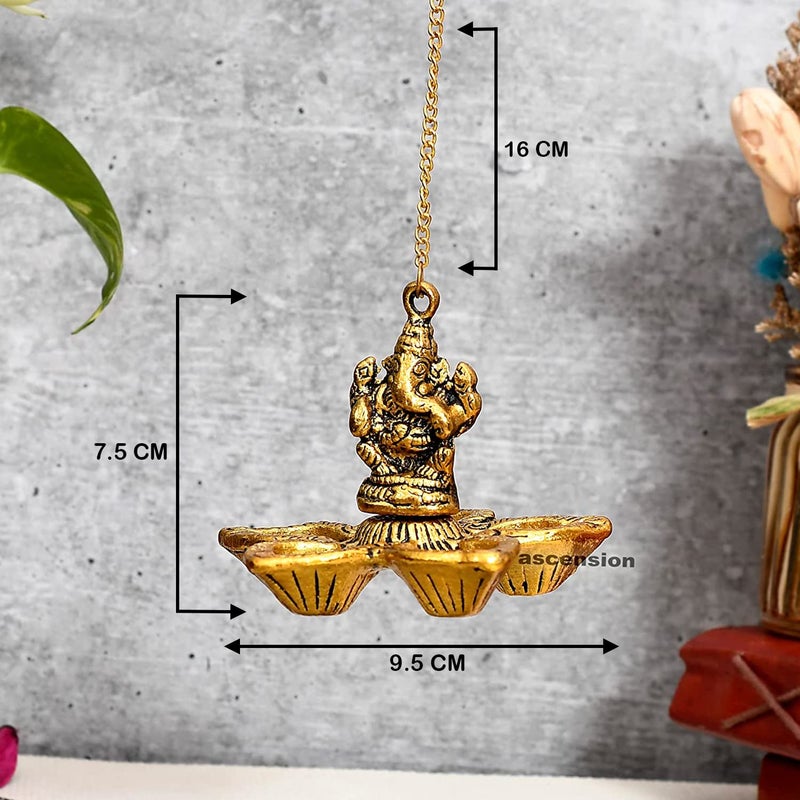 ascension Ganesha Brass Hanging Diya for Home Decor 3 Inches Ganesha Diya 6 Inches Chain Length Hanging Diya for Home Decor Temple Decor - Image 5