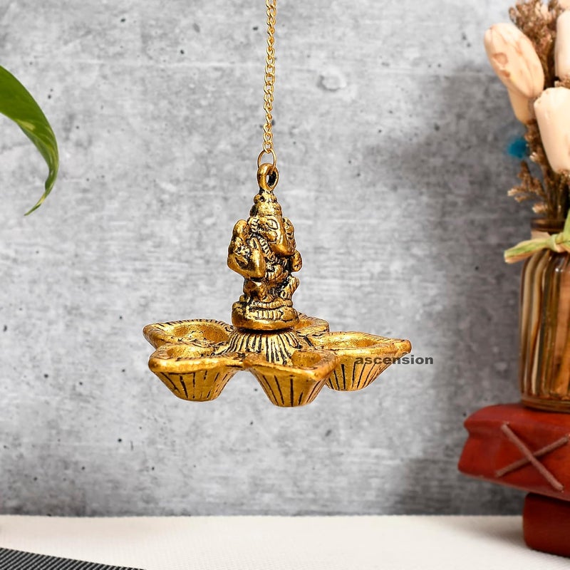 ascension Ganesha Brass Hanging Diya for Home Decor 3 Inches Ganesha Diya 6 Inches Chain Length Hanging Diya for Home Decor Temple Decor - Image 2