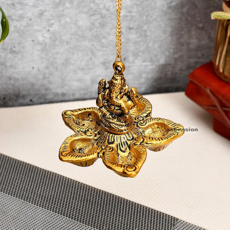 ascension Ganesha Brass Hanging Diya for Home Decor 3 Inches Ganesha Diya 6 Inches Chain Length Hanging Diya for Home Decor Temple Decor - Image 4