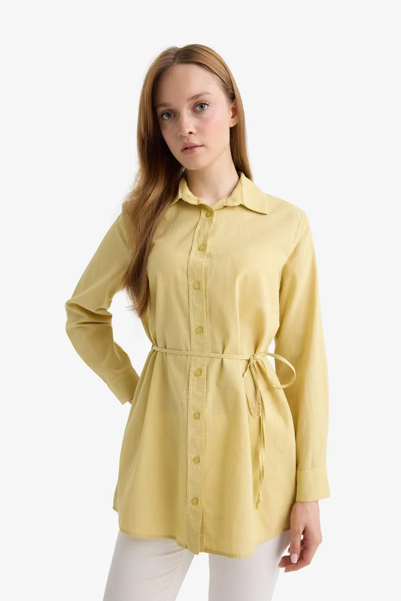 ديفاكتو Regular Fit Poplin Tied Long Sleeve Shirt Tunic