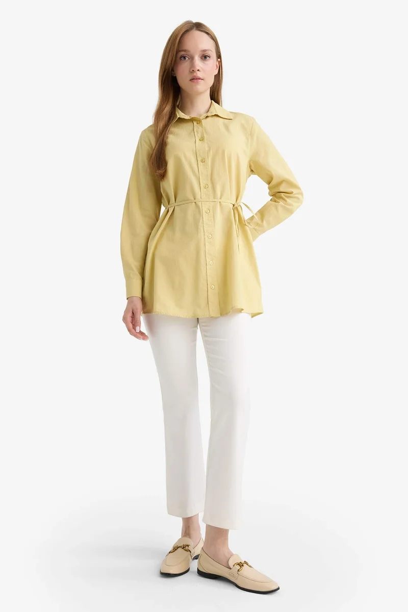 ديفاكتو Regular Fit Poplin Tied Long Sleeve Shirt Tunic