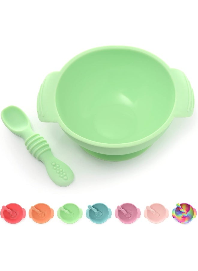 PrimaStella Unbreakable Silicone Non-Slip Bowl and Chew Spoon Set for Babies and Toddlers (Green) - Image 1