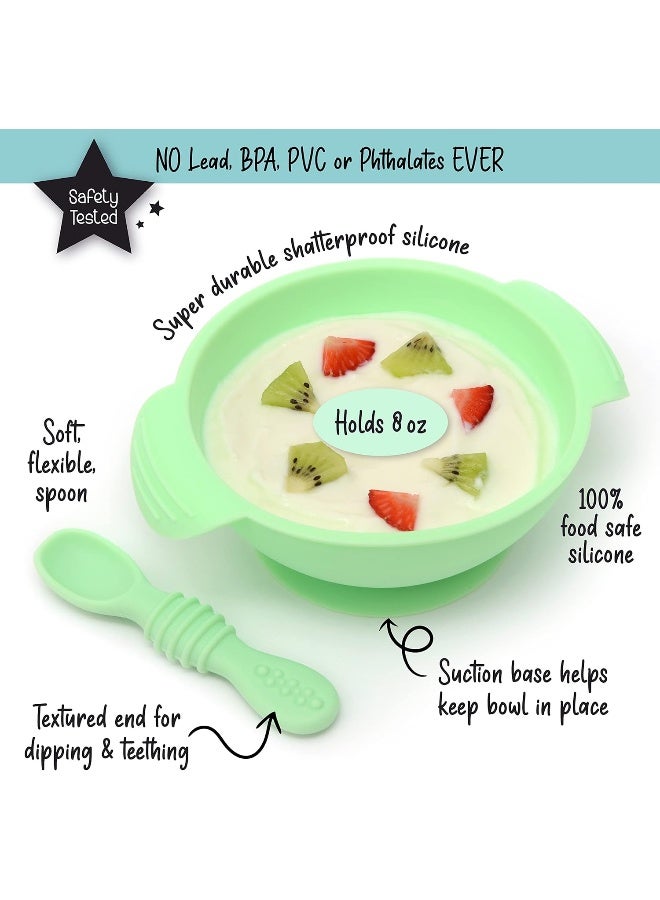PrimaStella Unbreakable Silicone Non-Slip Bowl and Chew Spoon Set for Babies and Toddlers (Green) - Image 2