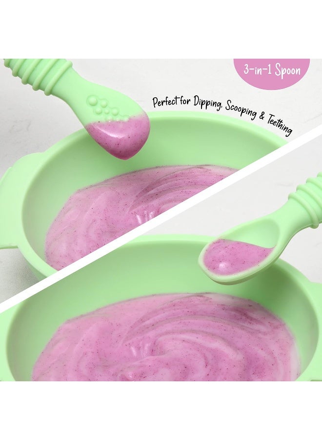 PrimaStella Unbreakable Silicone Non-Slip Bowl and Chew Spoon Set for Babies and Toddlers (Green) - Image 3