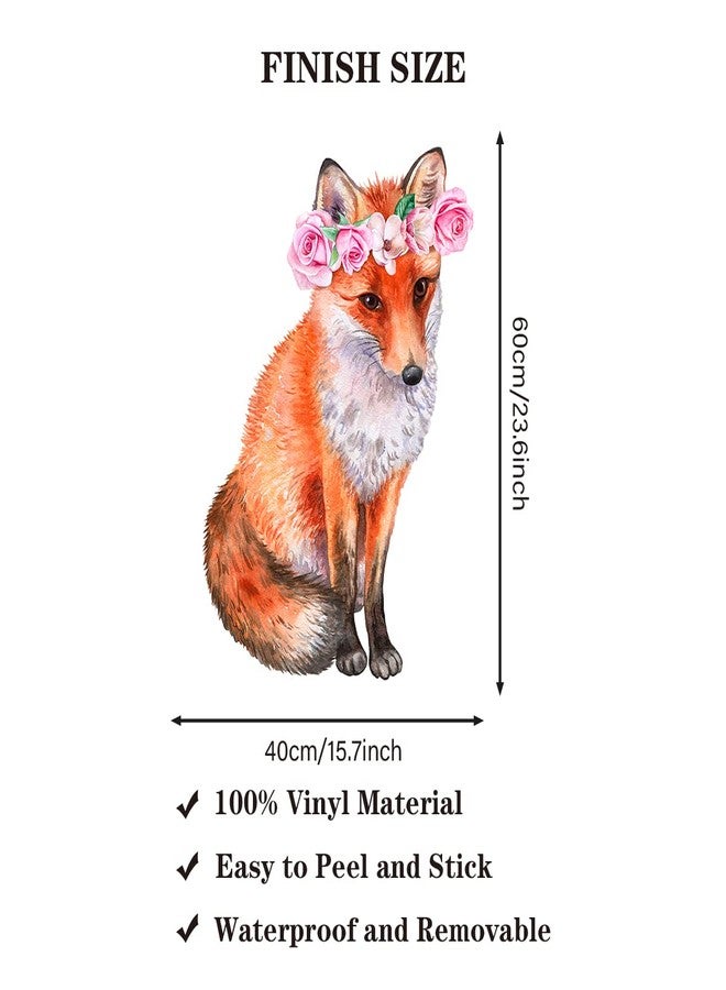 WOYINIS Watercolor 3D Fox Wall Sticker Fox Wall Decals 16" × 24" Cute with Rose Flower Wreath Wall Decal Art Decor Stickers for Kids Room Playroom Baby Nursery Living Room Wall Murals - Image 4